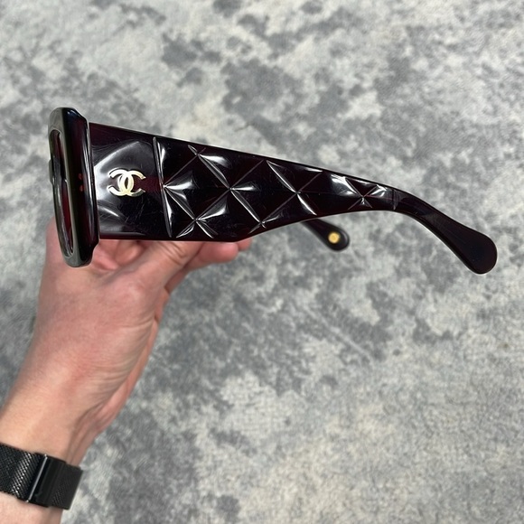 Chanel Acetate Quilted CC Glasses Frames Amber Brown Color Change Green Rim main image 5